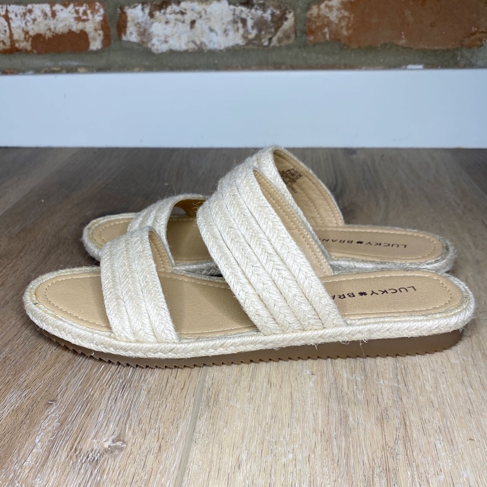 Lucky Brand Decime Woven Ivory White Slide Sandals Size 8.5 - Picture 4 of 10